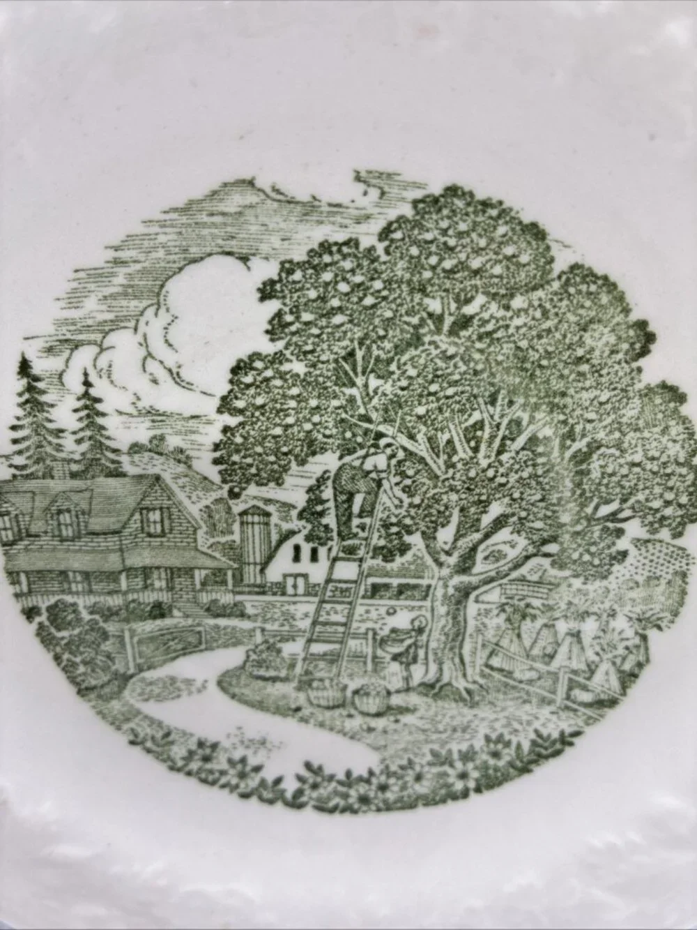 Vintage Taylor Smith Taylor Pastoral Green Transferware Trinket Dish Bread Plate